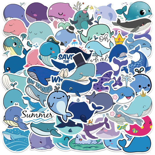 50Pcs Cute Whale Cartoon Stickers for Helmet, Wall, DIY Decoration
