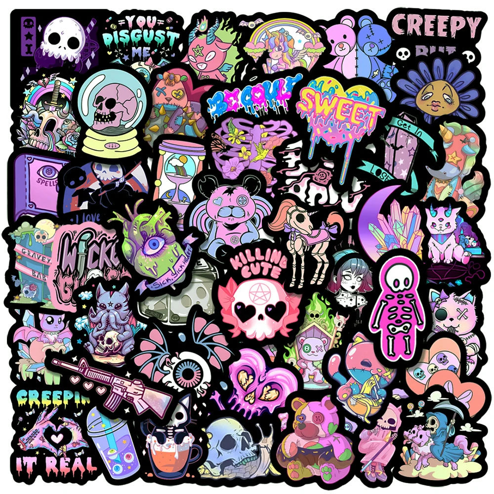 10/30/50pcs Cute Dark Horror Gothic Halloween Cartoon Stickers Aesthetic Decal Luggage Skateboard Car Laptop Waterproof Sticker