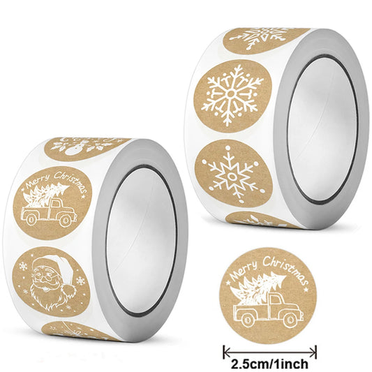 Kraft Paper Christmas Stickers 1" (100-500pcs)