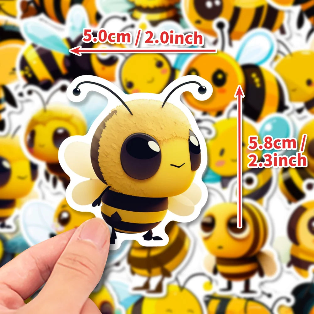 50PCS Cartoon Bee Honey Stickers DIY Laptop Guitar Luggage Fridge Waterproof Graffiti Sticker Decal Kids Classic Toys