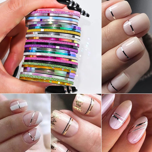 Glitter Nail Art Striping Tape Set - 10 Rolls, 1-3mm