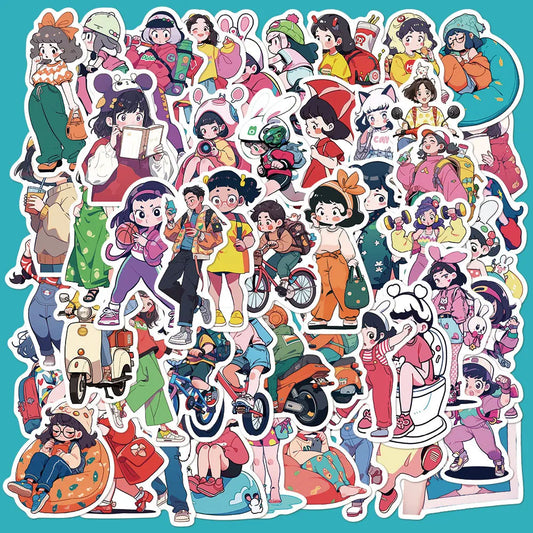 50pcs Anime Girl Stickers for Helmet, Wall, Desktop Decoration - DIY Pack Wholesale