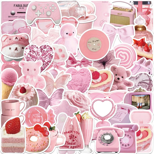 Cute Pink Kawaii Bear Stickers for Kids - 10/30/50pcs Aesthetic Decals for DIY, Phone, Laptop, Luggage, Car