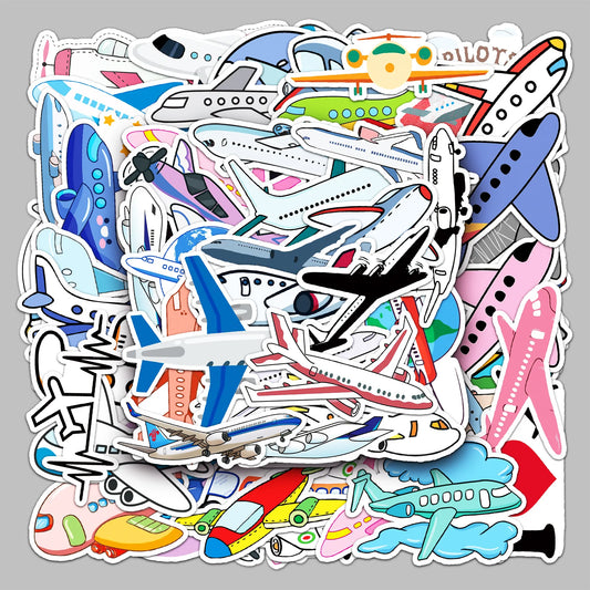 50pcs Cartoon Aircraft Model Graffiti Stickers for Helmet, Desktop, Wall Decoration