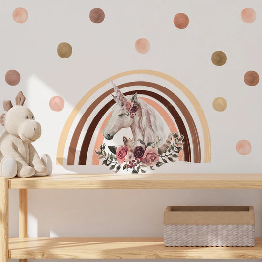 Boho Watercolor Unicorn Wall Stickers for Kids Nursery Decor