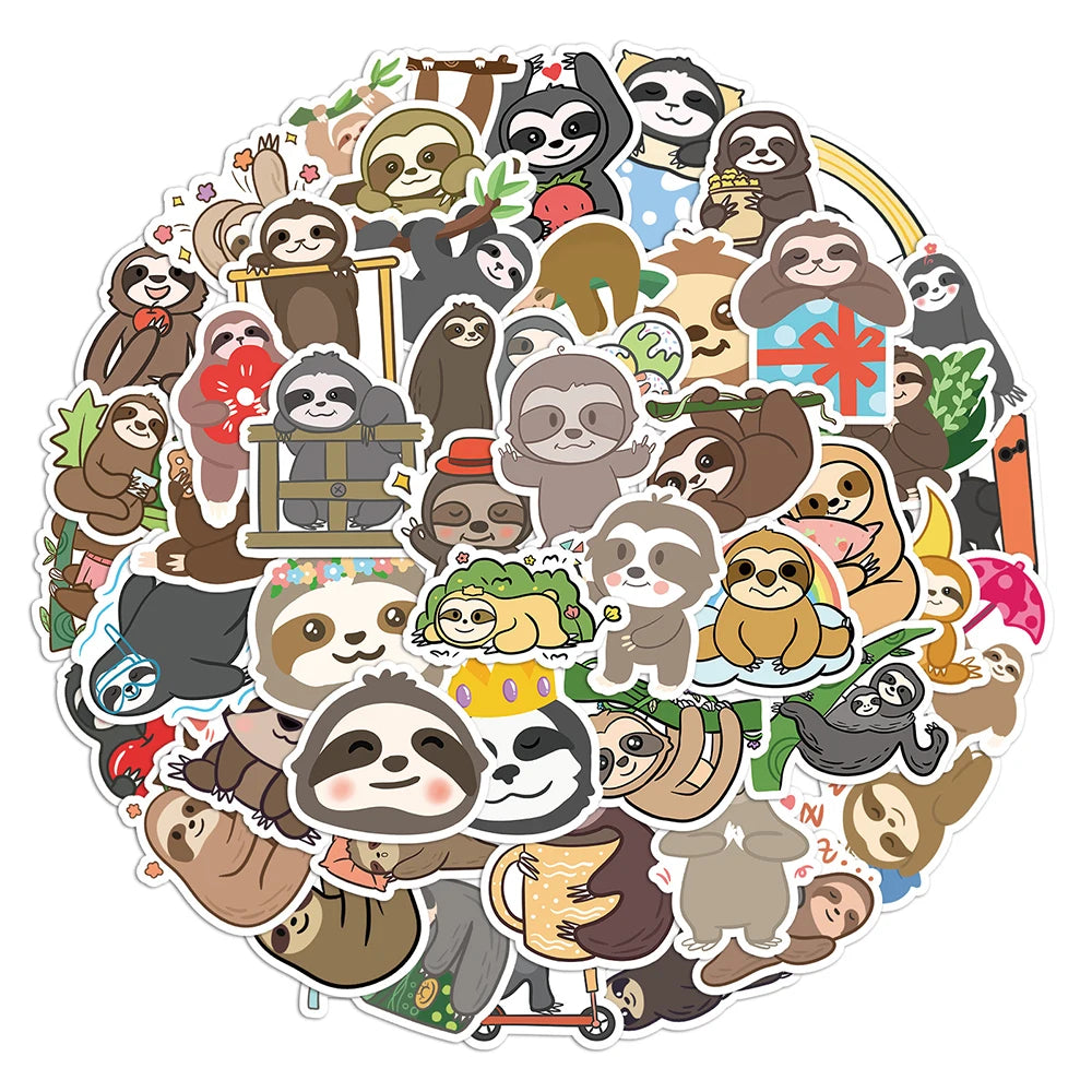 10/30/50PCS Cute Sloth Cartoon Stickers Kawaii Animals Decals Graffiti Toys DIY Skateboard Laptop Phone Fridge Car Kids Sticker