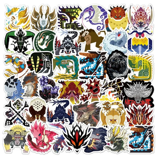 50pcs Monster Hunter Cartoon Stickers for Luggage, Water Cup, Laptop, Scooter, Refrigerator, Stationery