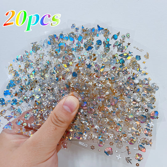 Holographic Butterfly Nail Stickers 3D Glitter Foil 20Pcs