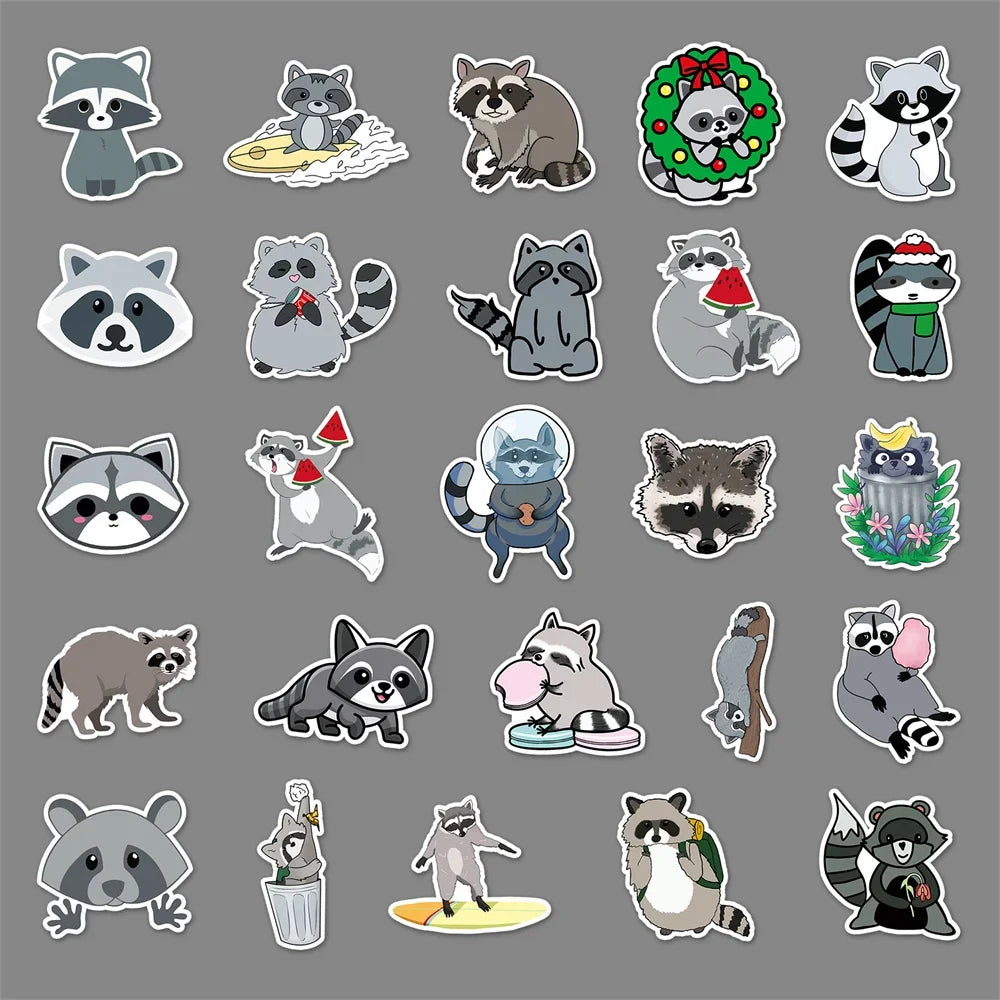 10/30/50PCS Little Raccoon Animal Graffiti Sticker Cartoon Creative Sticker Desk Guitar ComputerCar Waterproof Sticker Wholesale