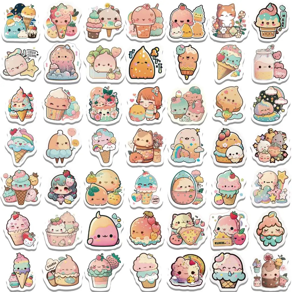 10/50/100PCS Cute Funny Summer Ice Cream Dessert Sticker Scrapbook Phone Laptop Guitar Cup Waterproof Decorative kids Gifts Toys