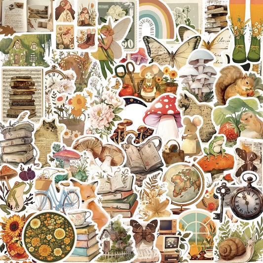 10/50pcs Vintage Cartoon Animals Plants Magic Forest Stickers Laptop Phone Guitar Luggage Waterproof Girls Vsco Decals Sticker