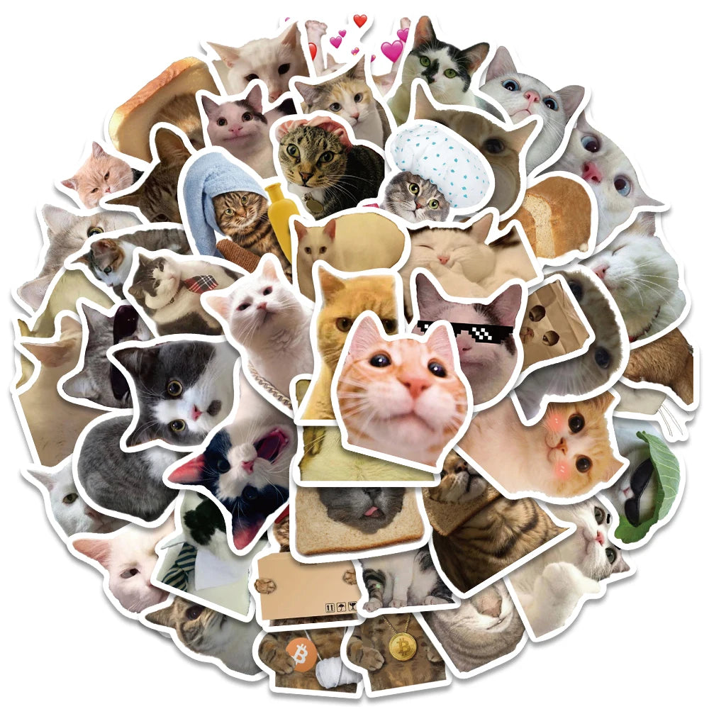 50pcs Cute Funny Cats Animal Stickers For Luggage Laptop Guitar Phone Vinyl Waterproof Graffiti Skateboard Car Decals