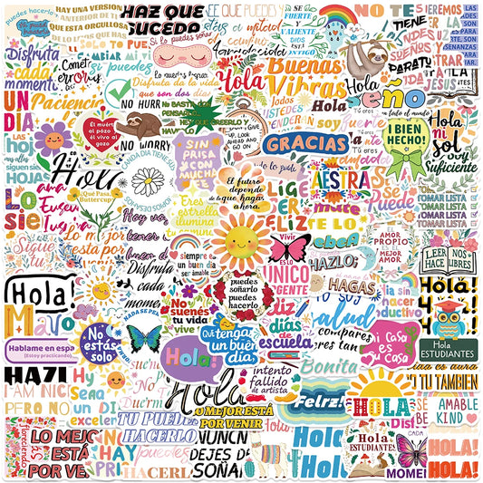 50/100pcs Funny Cartoon Spanish Motivational Phrases Stickers Positive Laptop Decals Luggage Guitar Phone Waterproof Graffiti