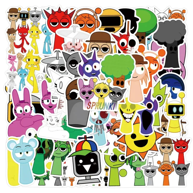 55pcs Incredibox Cartoon Graffiti Stickers for Laptop, Phone, Suitcase, Water Bottle, Stationery, Refrigerator Decoration