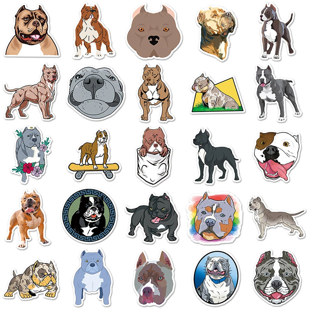 10/30/50PCS Cool American Bully Pitbull Stickers Cartoon Dog Wall Decals DIY Skateboard Luggage Phone Laptop Fridge Bike Kid Toy