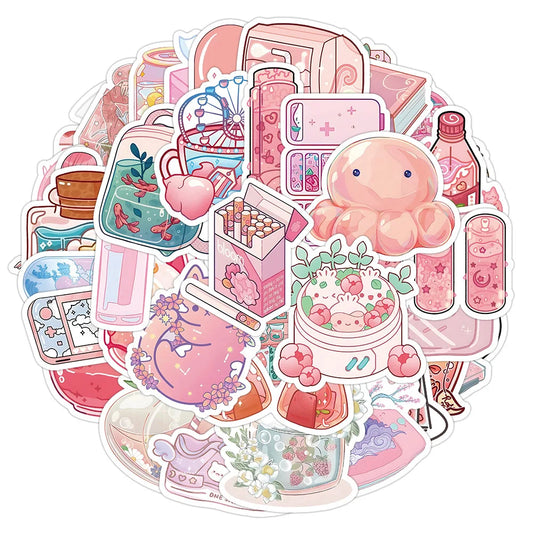 Pink Cartoon Stickers Set - Cute Decals for Luggage, Skateboard, DIY, Graffiti, Girl Gradient