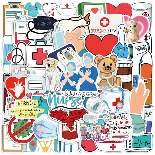 50pcs Cartoon Doctor Nurse Medical Staff Stickers for Helmet Wall Decoration