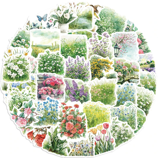 50pcs Waterproof Flower Stickers for Laptop & Luggage