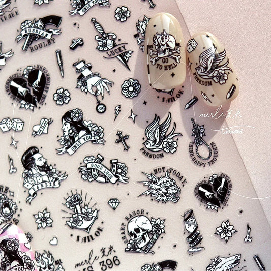 3D Skull & Animal Nail Art Stickers - Horror Design Decals