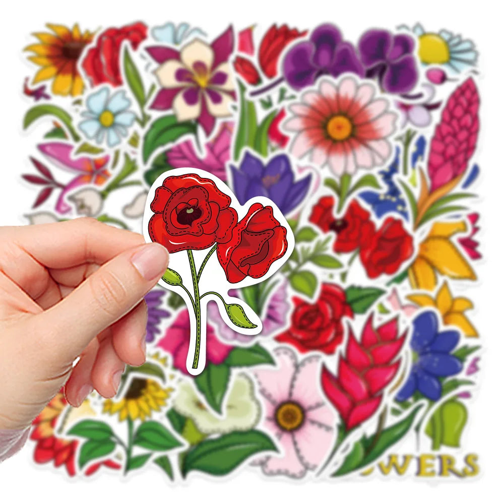 40Pcs Mixed Pretty Flowers Stickers DIY Bike Travel Luggage Guitar Laptop Cool Graffiti Sticker Decals Classic Kids Toys