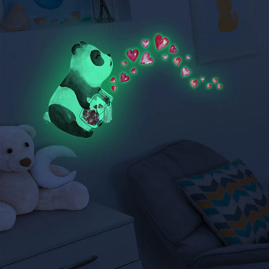 Glow-in-the-Dark Panda Heart Wall Sticker for Kids Room Decor