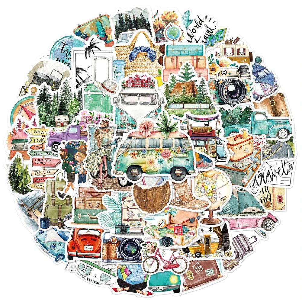 Camping Travel Cartoon Stickers: 10/30/50PCS for Skateboard, Fridge, Motorcycle, Luggage, Graffiti Decals