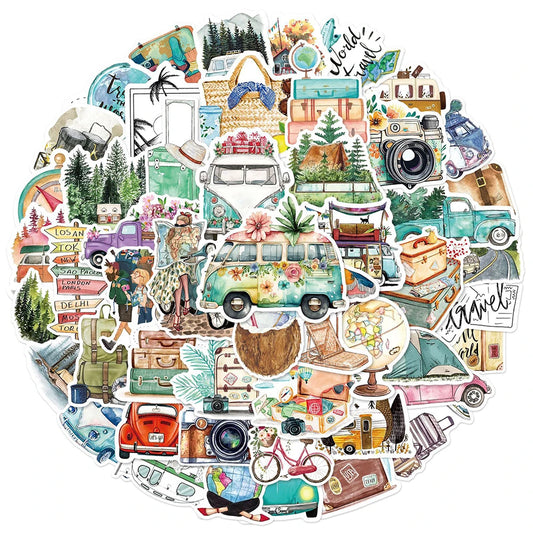 Camping Travel Cartoon Stickers: 10/30/50PCS for Skateboard, Fridge, Motorcycle, Luggage, Graffiti Decals