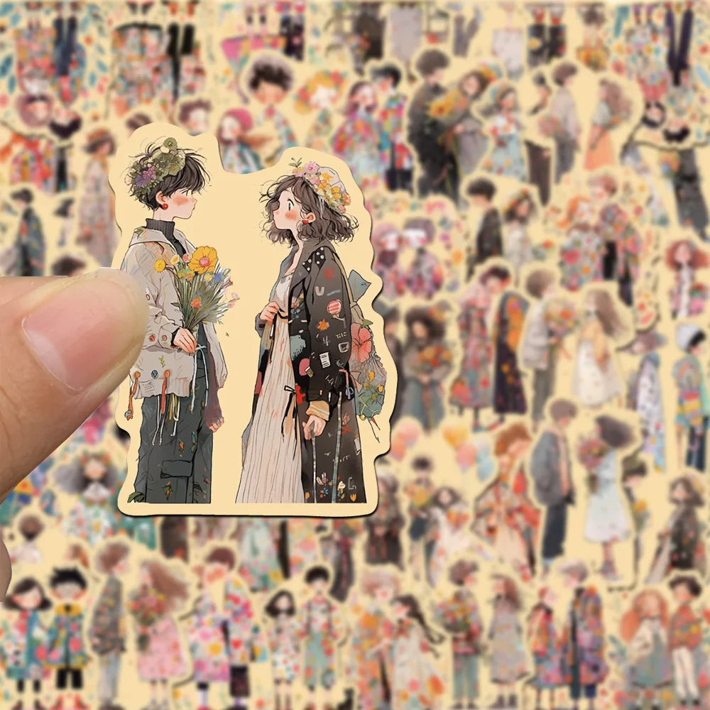 10/50pcs Vintage Couple Romantic Love Avatar Cartoon Sticker DIY Notebook Bike Phone Laptop Luggage Skateboard Graffiti Decals