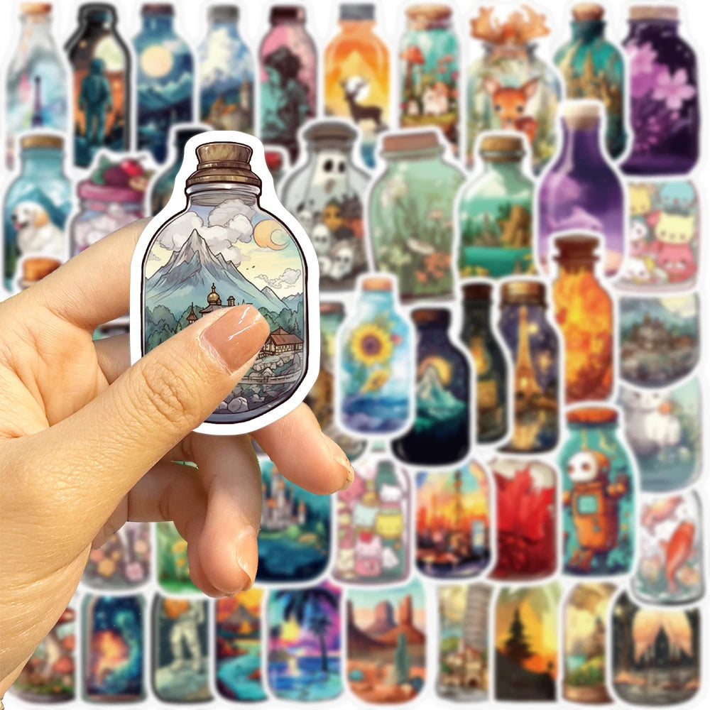 10/30/50PCS INS Style Bottle World Cartoon Stickers Aesthetic Decal Luggage Skateboard Cute Graffiti Girl Gradient Sticker Toys