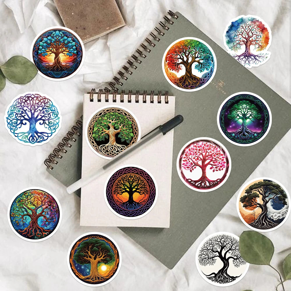 50pcs Tree Of Life Cartoon Stickers Aesthetic Plant Stickers Christmas Gift Kids Toys Phone Decals Laptop Stickers