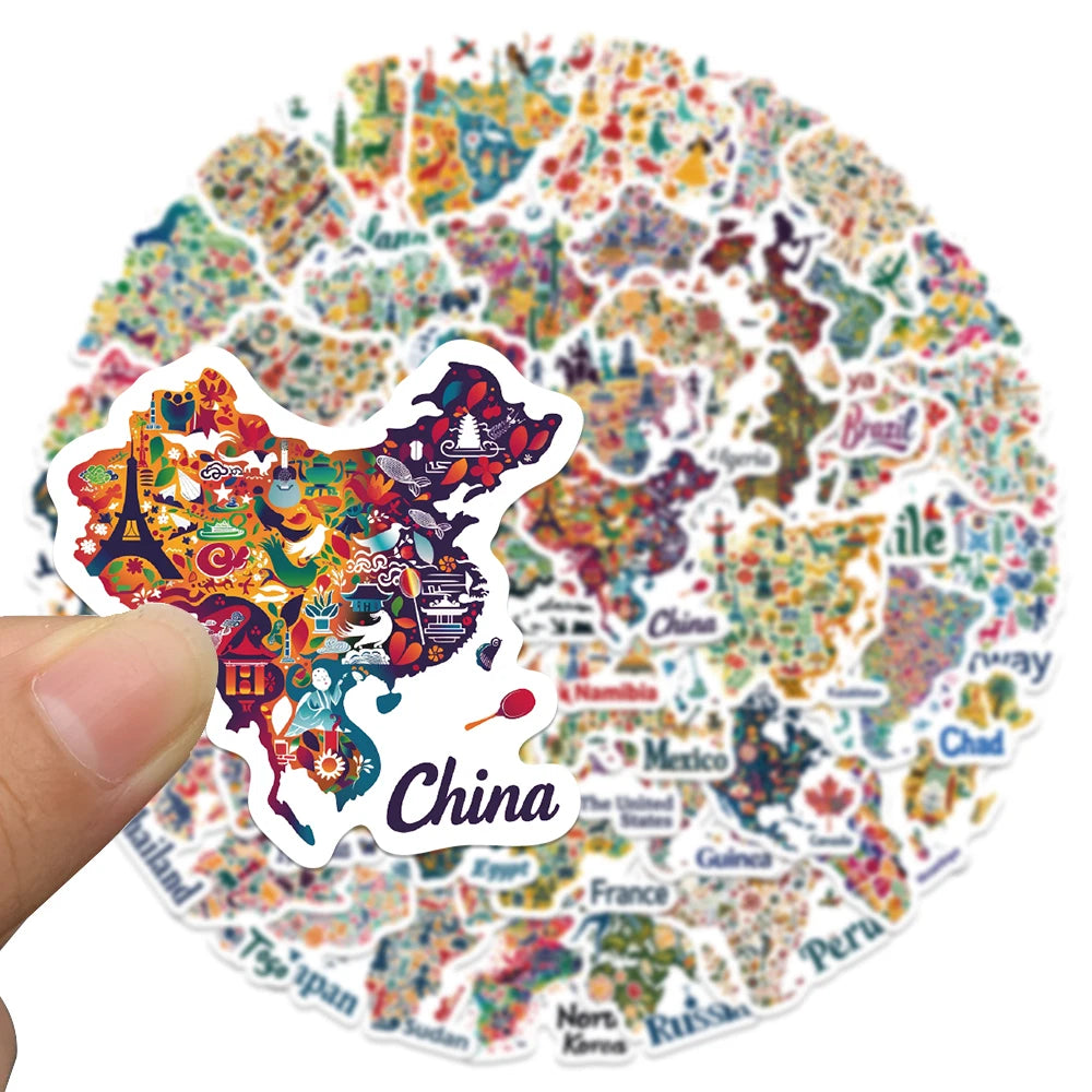 50pcs Maps In cultural Symbols And Icons Stickers Aesthetic Decals For Laptop Skateboard Suitcase Guitar Waterproof Stickers