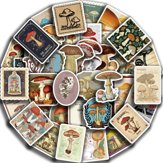 50PCS Vintage Mushroom Stickers Aesthetic Scrapbooking