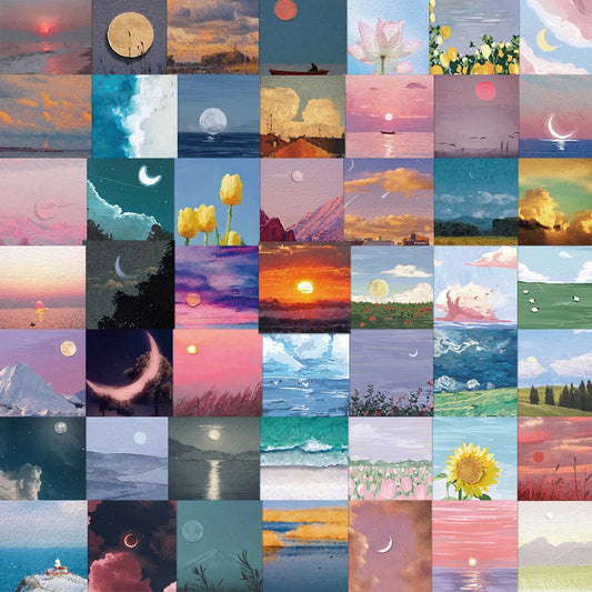 Oil Painting Landscape Stickers - Aesthetic Waterproof Decals for Laptop, Phone, Diary, Car, Guitar, Kid Toy (10/30/50pcs)
