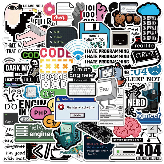Cartoon Geek Java Programming Stickers for Laptop, Phone, Luggage, Car - 10/30/50pcs