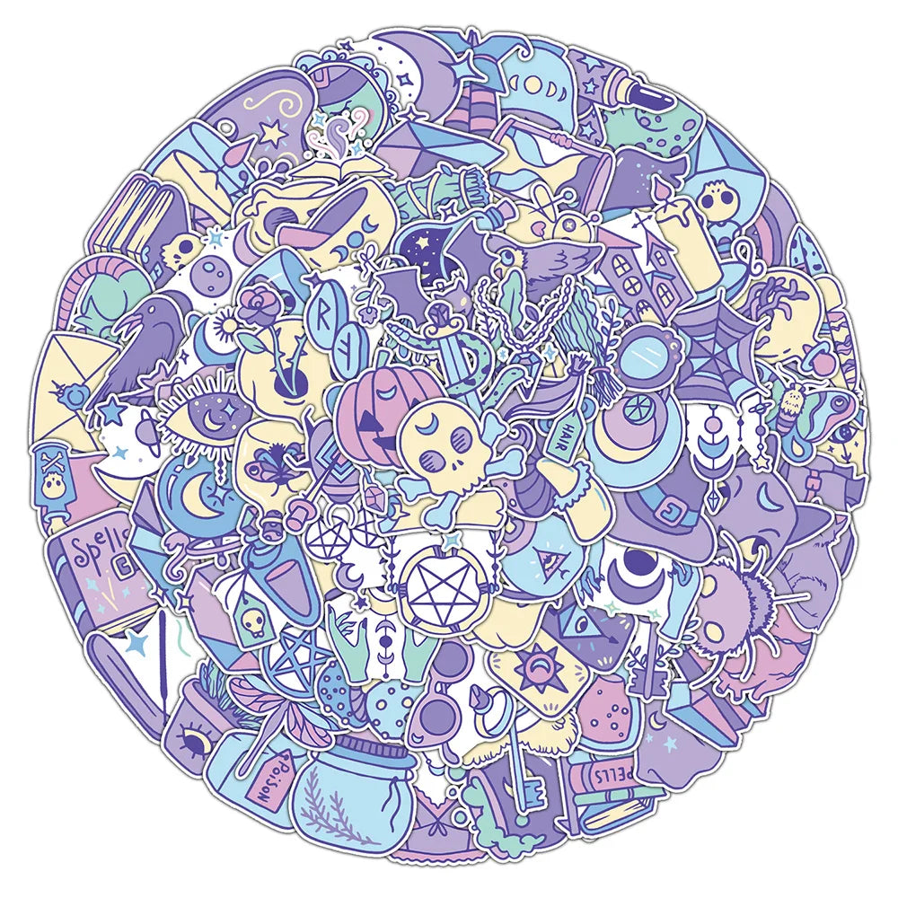 Purple Witch Magic Cartoon Stickers - 10/30/50/100PCS for Laptop, Luggage, Snowboard, DIY Graffiti Decals