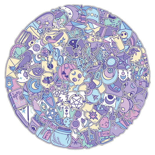 Purple Witch Magic Cartoon Stickers - 10/30/50/100PCS for Laptop, Luggage, Snowboard, DIY Graffiti Decals