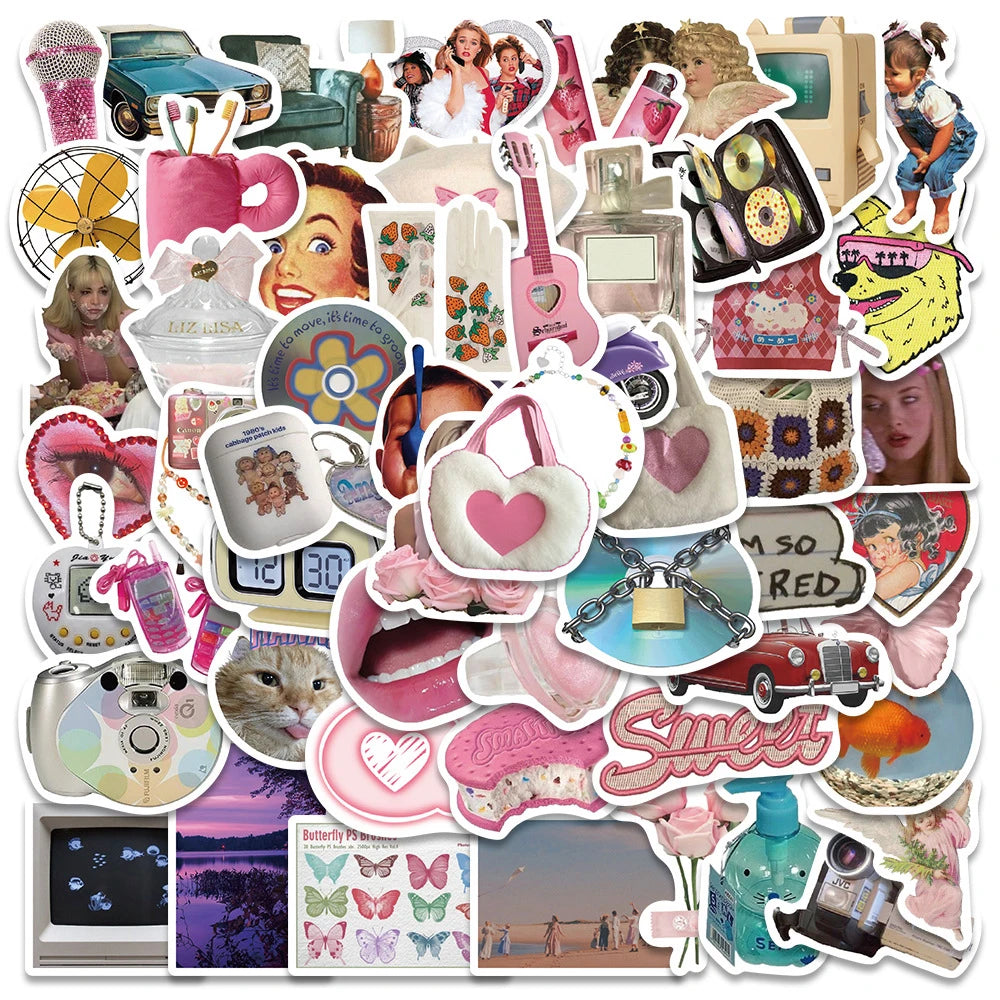 10/30/65PCS Y2K Girls Harajuku Cartoon Stickers Aesthetic Graffiti Toys For Kids DIY Motorcycle Scrapbook Phone Bike Wall Decals