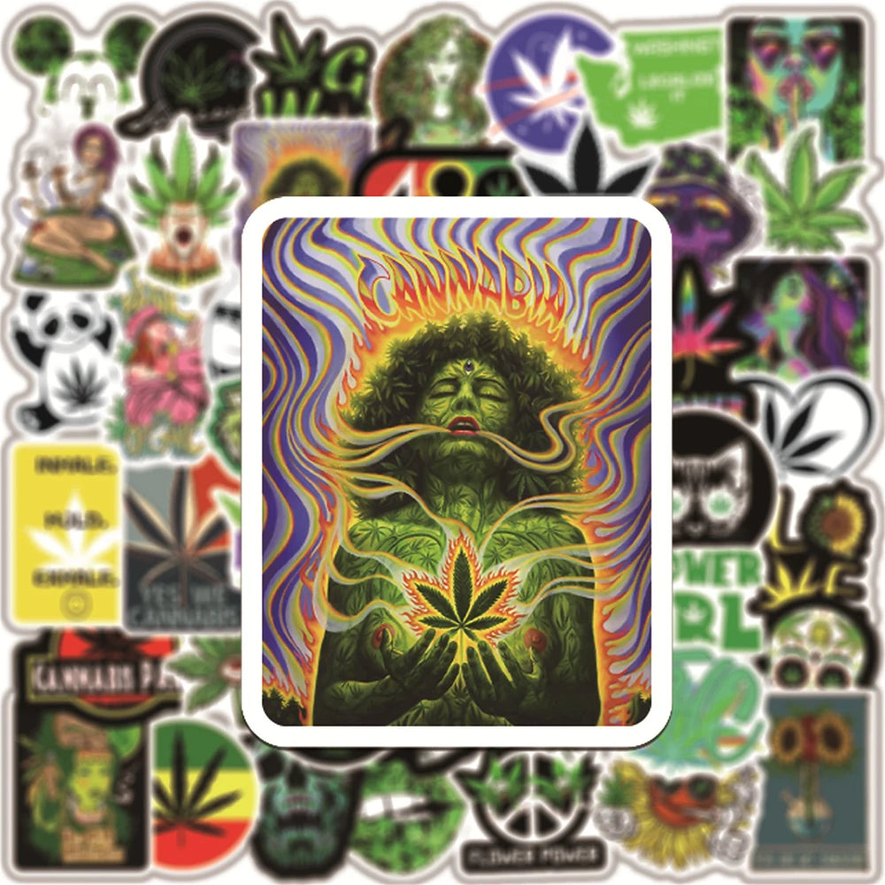 10/30/50/100PCS Funny Characters Leaves Weed Smoking Graffiti Stickers Car Travel Luggage Guitar Laptop Waterproof Cool Sticker