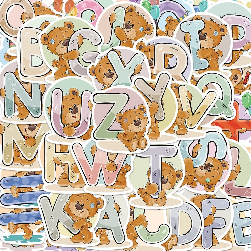 10/20/39PCS Cute Little Bear Letter Cartoon Sticker Packs