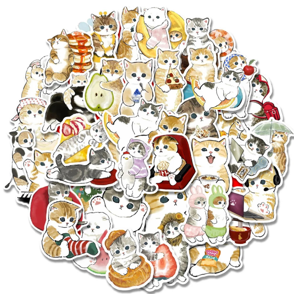 10/30/50PCS Kawaii Cartoon Cat Stickers Funny Cute Decals Decoration For Kids DIY Toys Phone Stationary Guitar Suitcase Sticker