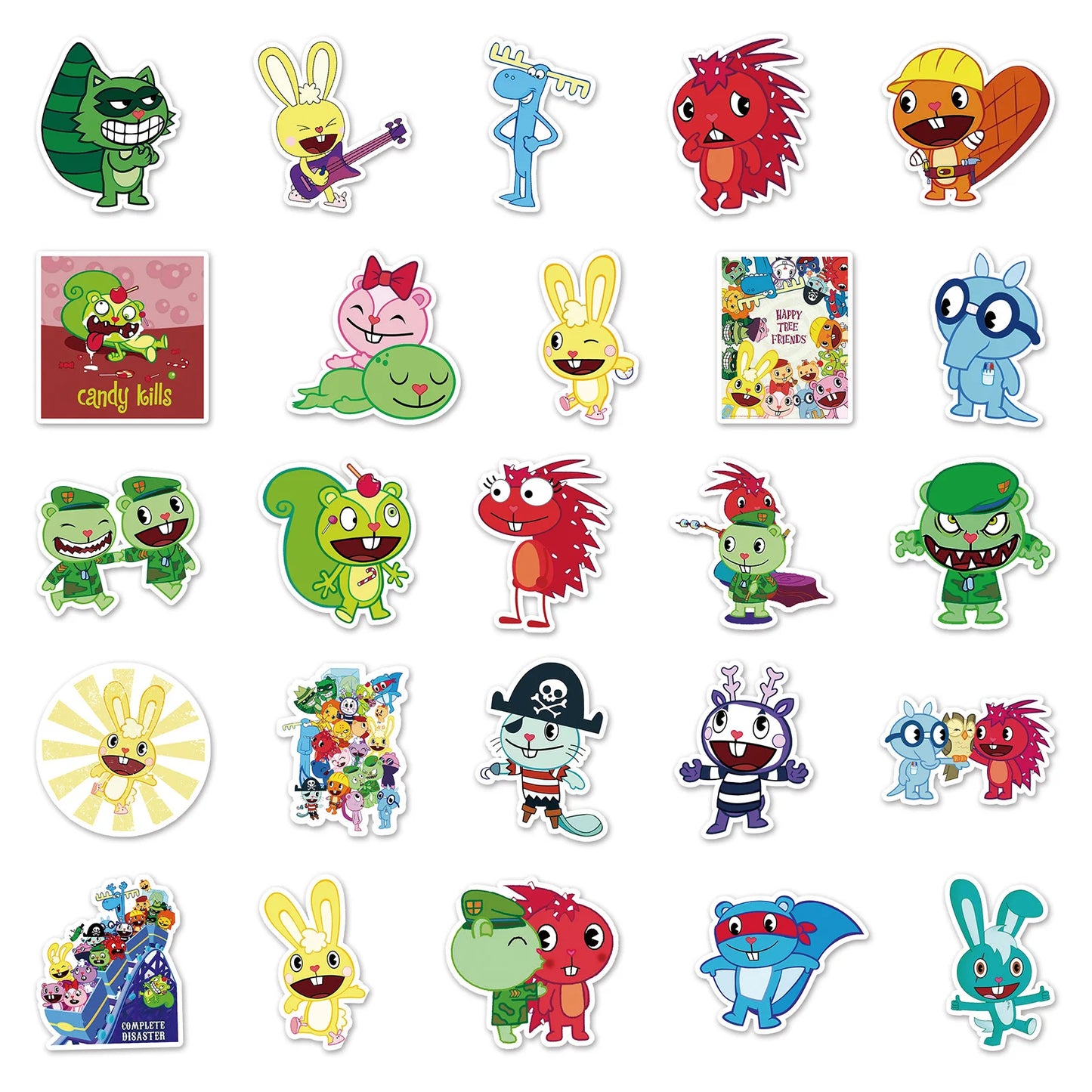 10/30/50pcs Cartoon Happy Tree Friends Stickers Laptop Bike Travel Luggage  Funny Graffiit Sticker Decals for Kids Toy Wholesale