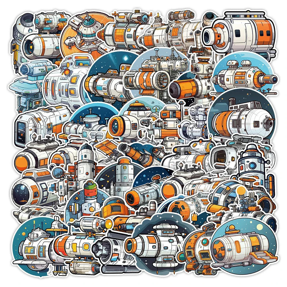 Cartoon Space Station Stickers 10/30/50pcs Waterproof for Kids DIY Skateboard Laptop Car