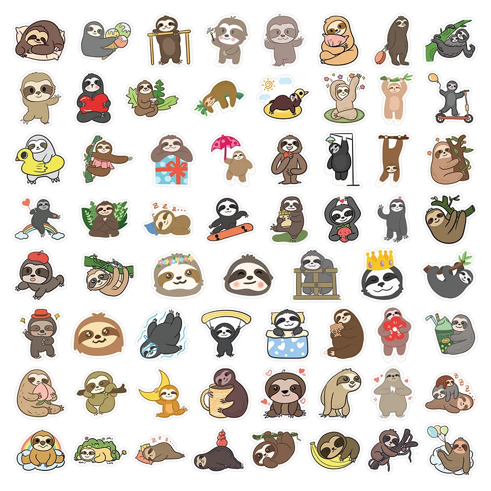 10/30/50PCS Sloth Cartoon Stickers Cute Animal Sticker Scrapbook Luggage Laptop Guitar Car Bike Skateboard DIY Decals Kids Toys