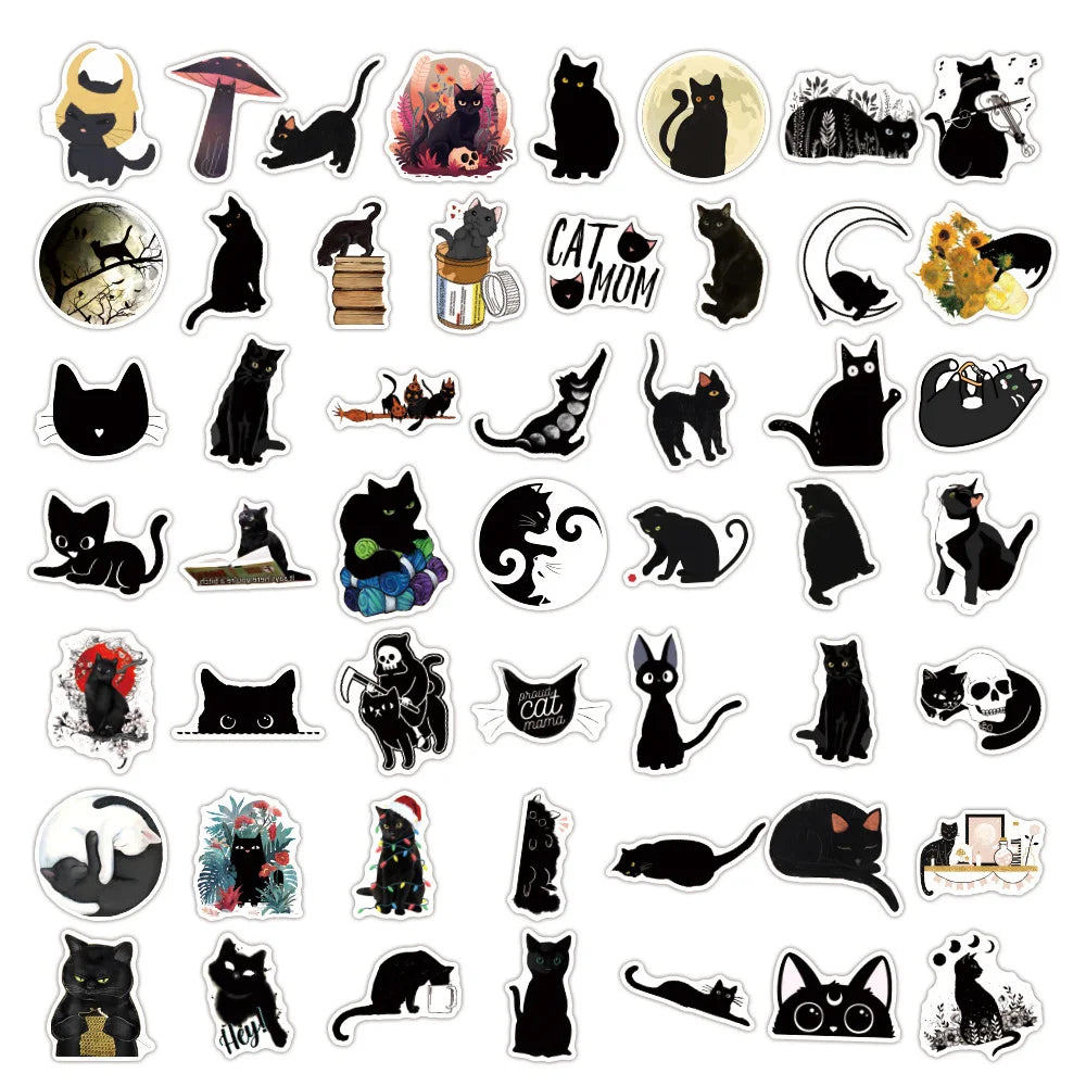 10/30/50/100PCS Cartoon Black Cat Stickers Scrapbook Phone Guitar Laptop Luggage Cool Waterproof Sticker Children Classic Toy