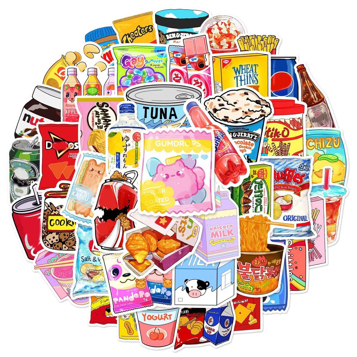 10/30/50Pcs Food and Drink Brand Sticker Packs
