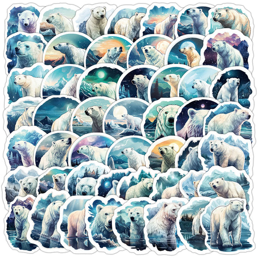 50pcs Cute Polar Bear Graffiti Stickers for Helmet, Wall, DIY Decoration