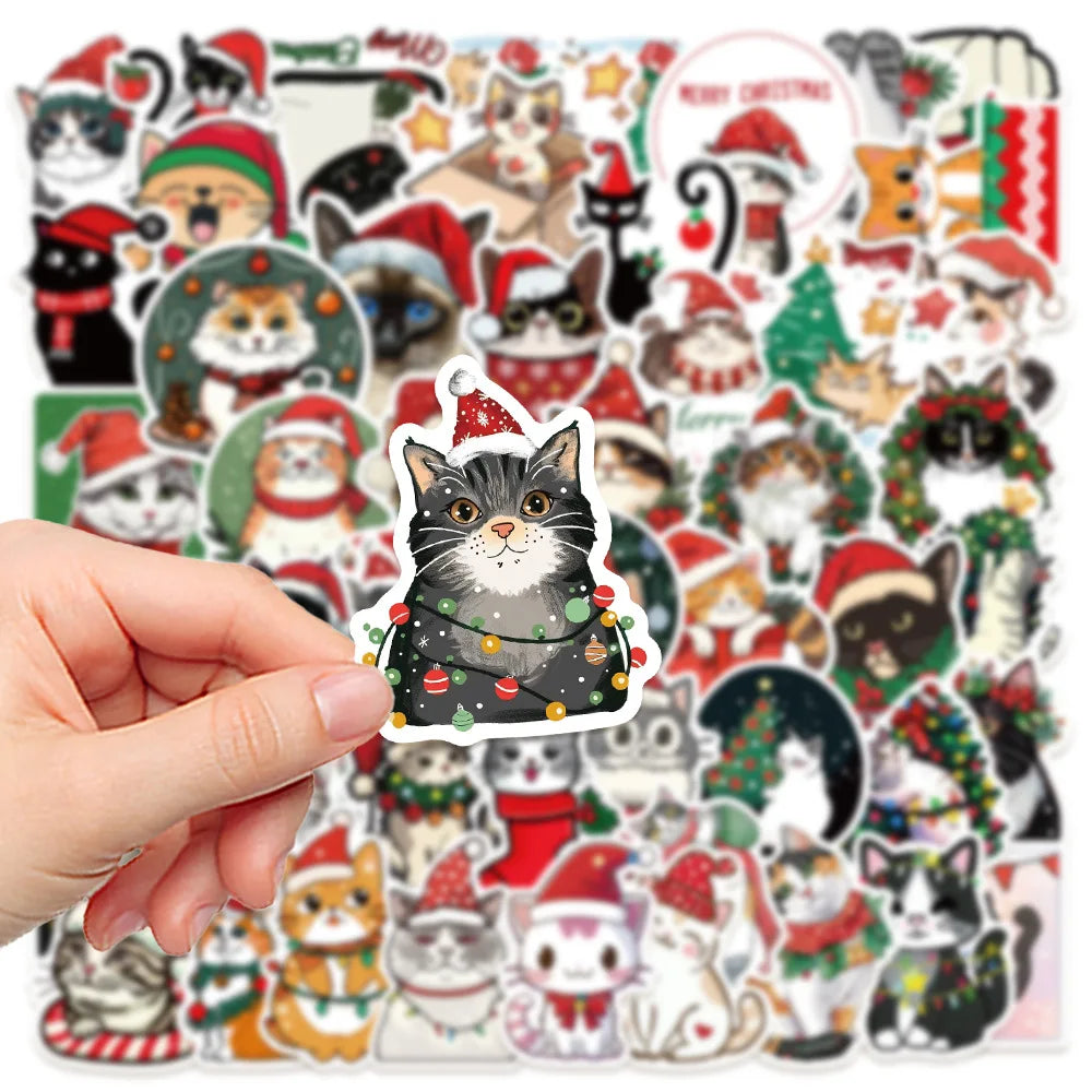 10/30/50PCS Christmas Cat Stickers Kawaii Cat Graffiti Sticker Holiday Decoration Decals Cute Animal DIY Laptop Guitar Bike Toy