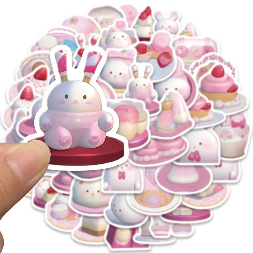 49pcs Cute Cartoon Pink Pudding Rabbits Stickers Vinyl Laptop Decals Luggage Phone Guitar Skateboard Waterproof Graffiti