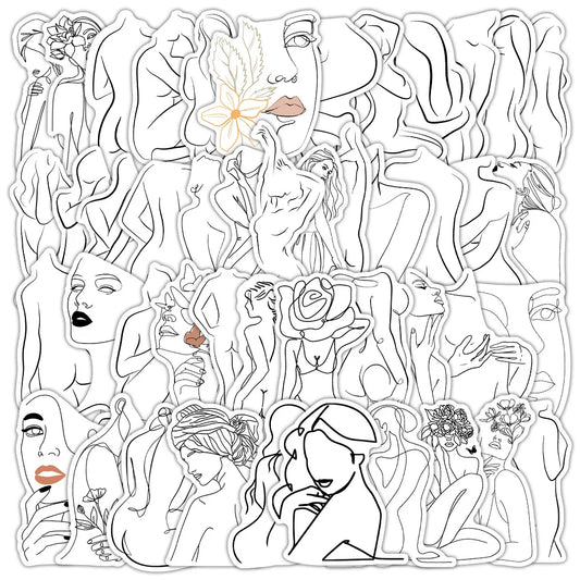 Woman Figure Outline Stickers - 10/30/48PCS for Scrapbook, Laptop, Phone, Guitar, Car, Bike, Skateboard