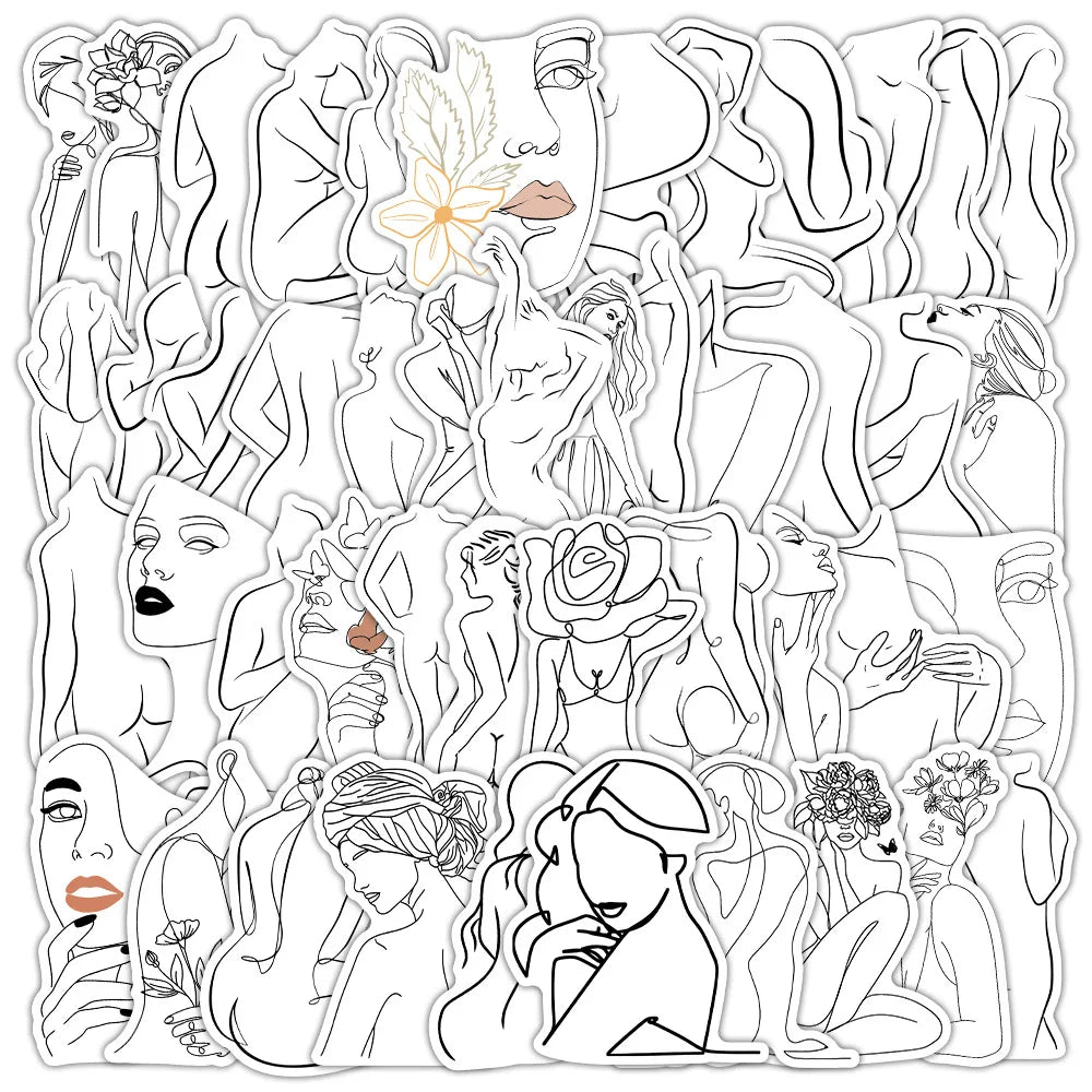 Woman Figure Outline Stickers - 10/30/48PCS for Scrapbook, Laptop, Phone, Guitar, Car, Bike, Skateboard